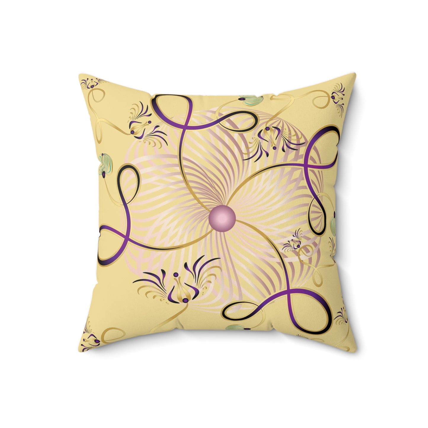 Spun Polyester Square Pillow Kukloso Whimsical No 25 Aqua & Yellow - Free Shipping