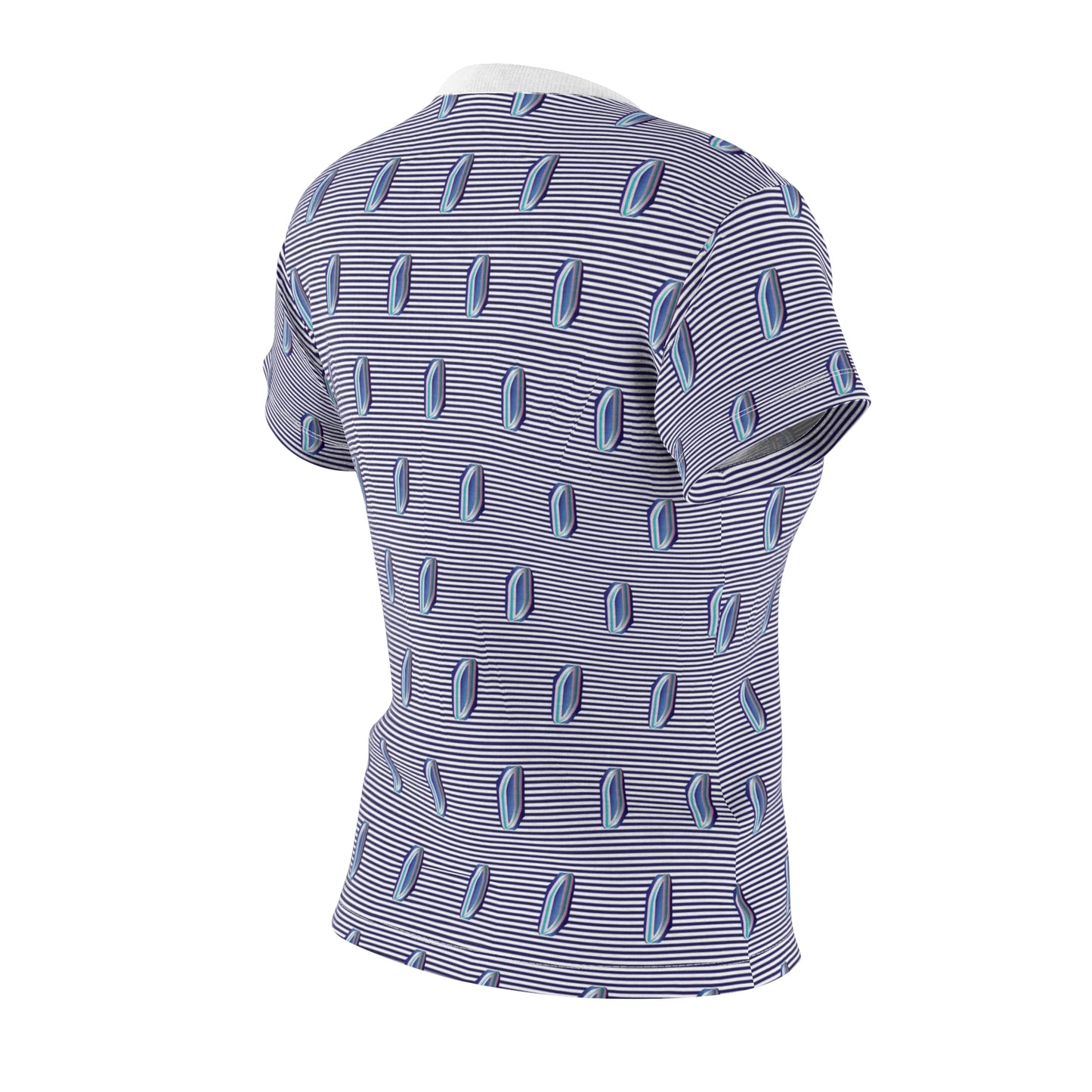 Women's Cut & Sew Tee (AOP) Kukloso Whimsical No 57 Pink & Navy Shapes on Navy Lines - Free Shipping