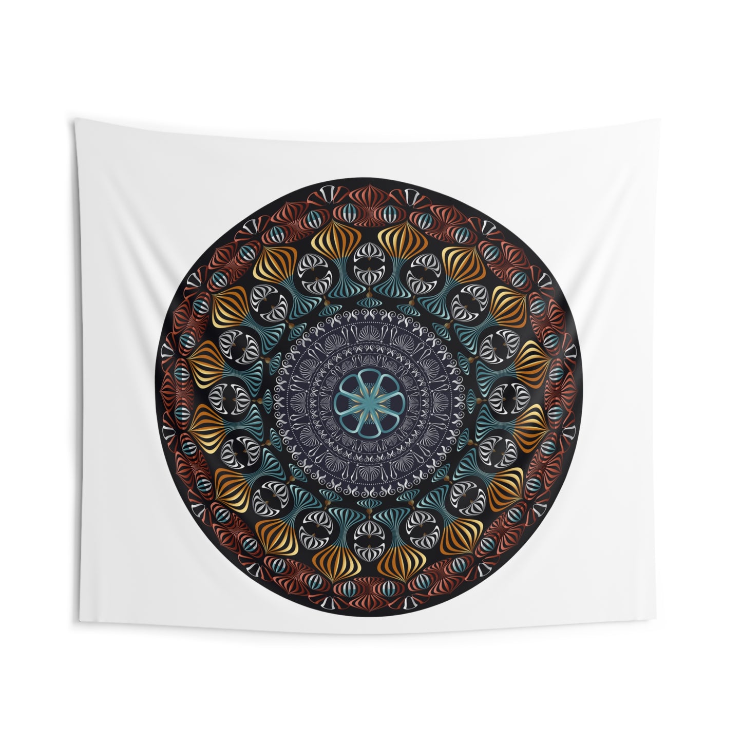 Indoor Wall Tapestries Kuklos No 4420 Mandala Gold, Silver, Aqua - Free Shipping