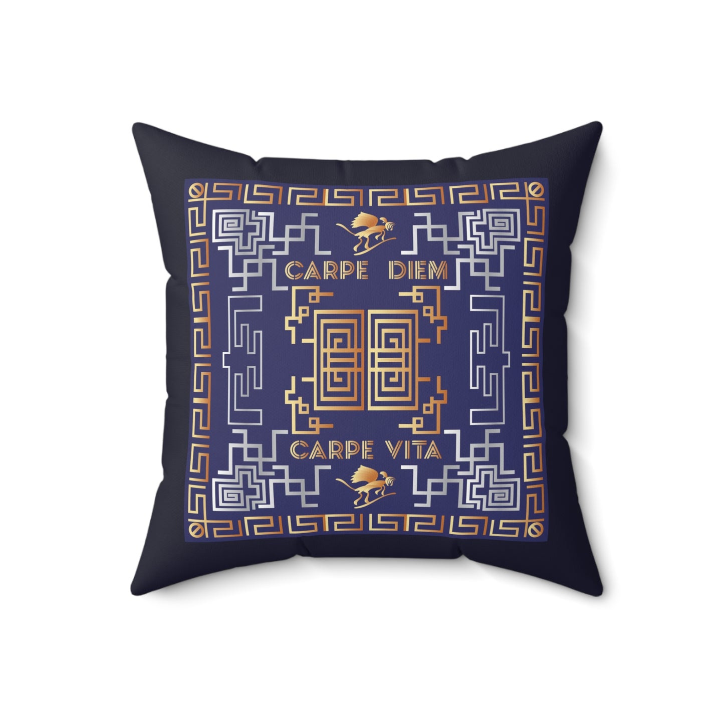 Spun Polyester Square Pillow Kukloso Greek Border 'Carpe Diem' No 1 - Free Shipping