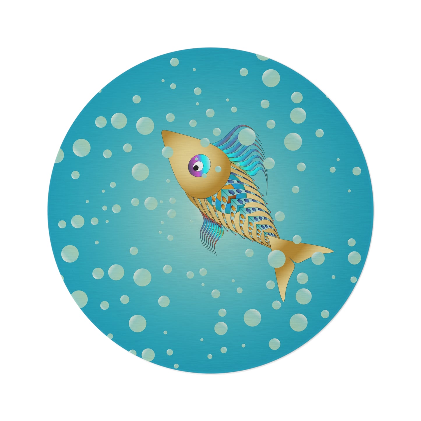 Round Rug Kukloso 'Golden Fish' on Turquoise Free Shipping