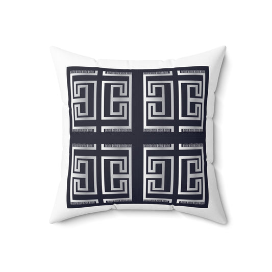 Spun Polyester Square Pillow Kukloso Greek Border No 42 Silver & Aqua - Free Shipping