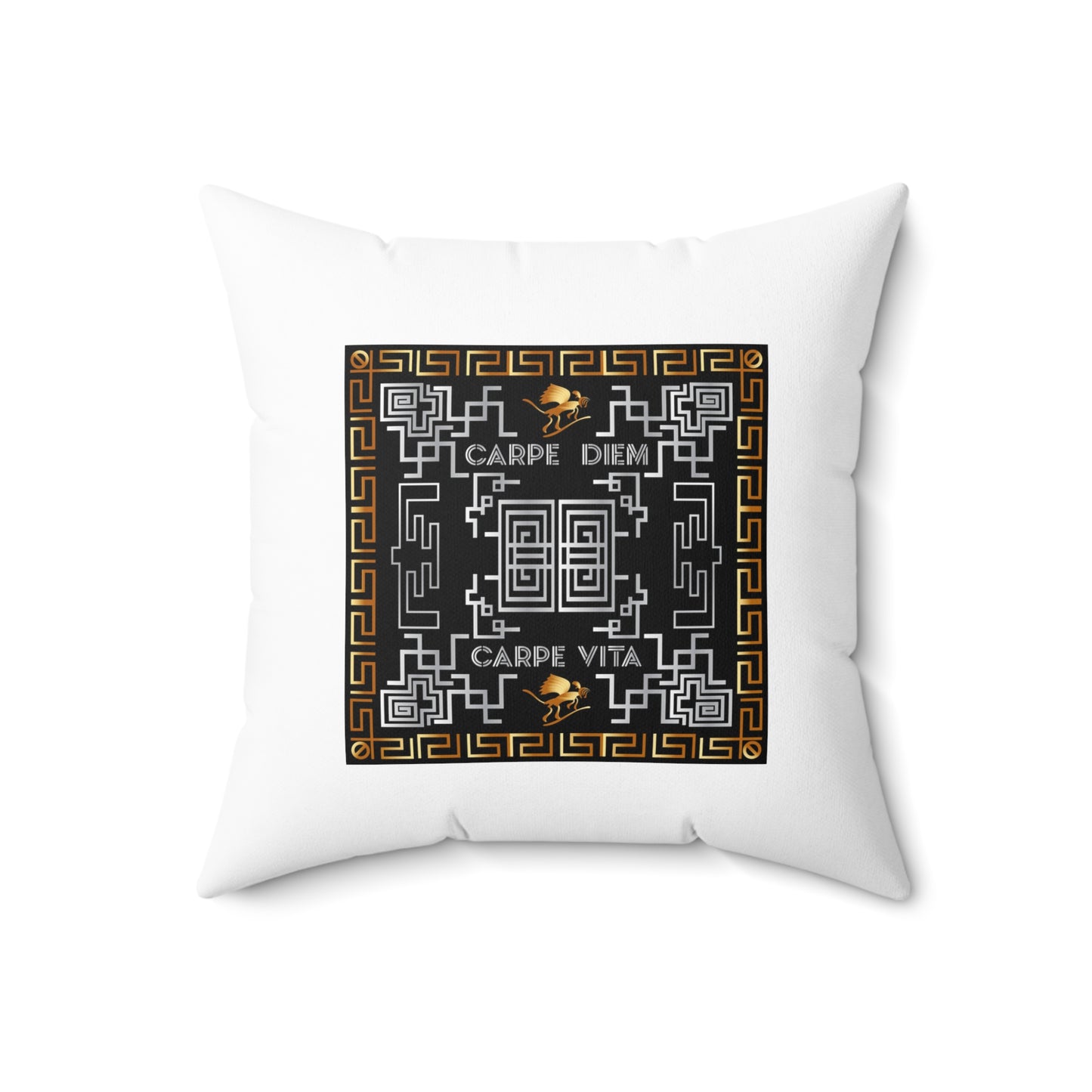 Spun Polyester Square Pillow Kukloso Greek Border 'Carpe Diem' No 12 - Free Shipping