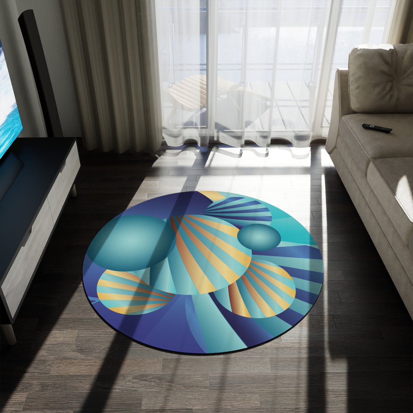 Round Rug Kukloso Abstractical No 60 Abstract Circles & shapes, Blue - Green, Gold Free Shipping