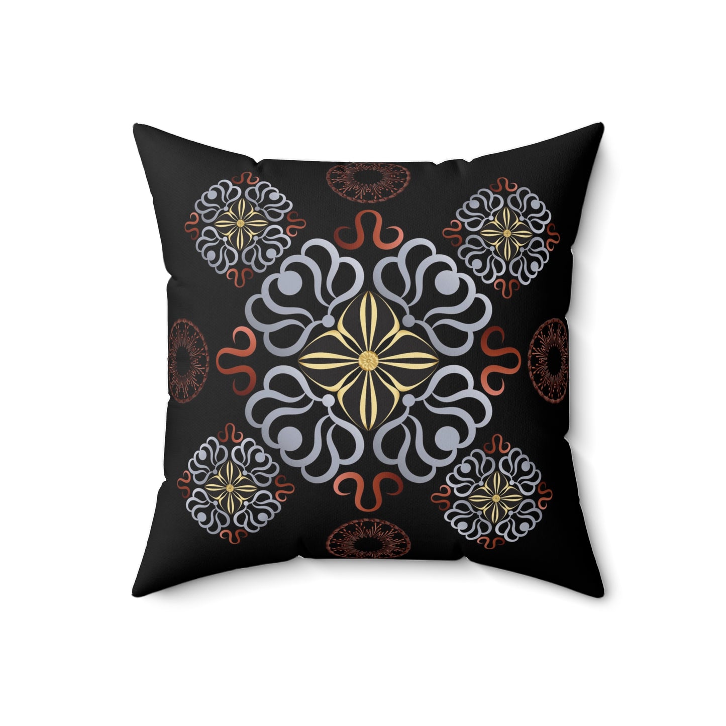 Spun Polyester Square Pillow Kukloso Mandala No 180 Joie de Vivre & No 183 Black - Free Shipping