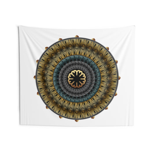 Indoor Wall Tapestries Kuklos No 4439 Mandala Gold, Silver, Aqua - Free Shipping