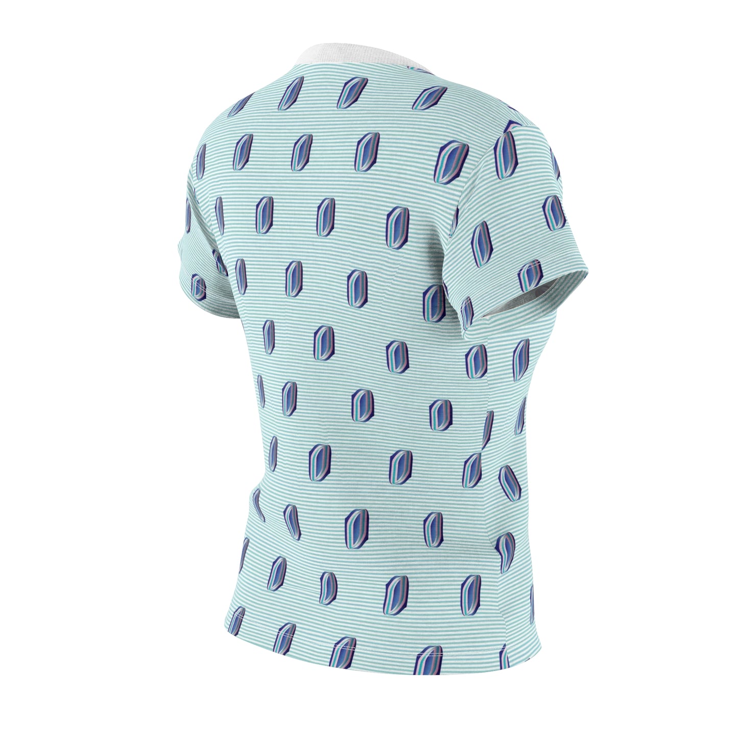 Women's Cut & Sew Tee (AOP) Kukloso Whimsical No 57 No 2 Pink & Navy Shapes on Aqua lines - Free Shipping