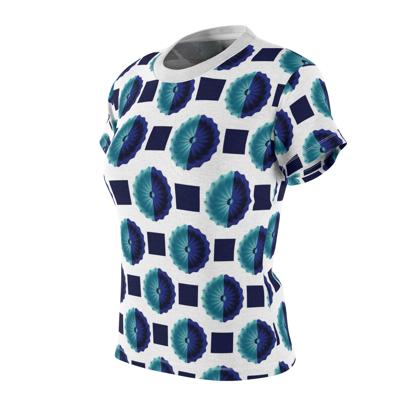 Women's Cut & Sew Tee (AOP) Kukloso AG No 29 Navy & Aqua Shapes on White - Free Shipping