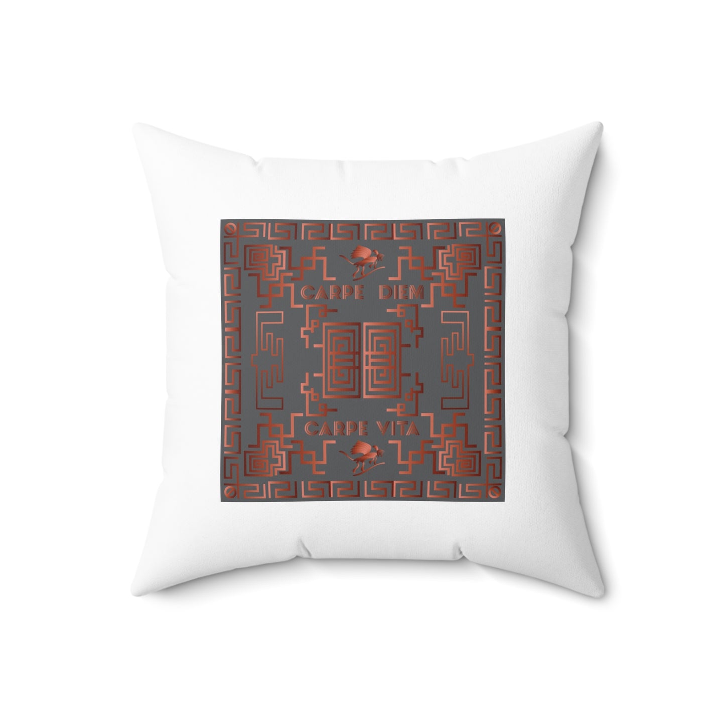 Spun Polyester Square Pillow Kukloso Greek Border 'Carpe Diem' No 11 - Free Shipping