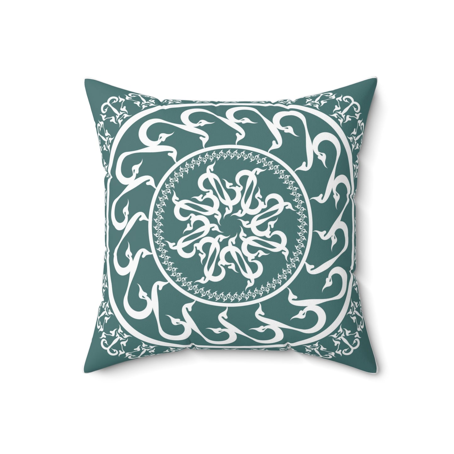 Spun Polyester Square Pillow  Kukloso Mandala No 110 Blu-Green/Mauve - Free Shipping