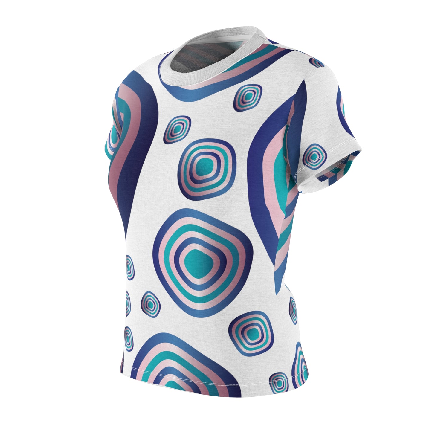 Women's Cut & Sew Tee (AOP) Kukloso Abstractical No 96 Aqua, Pink & Navy Circles - Free Shipping