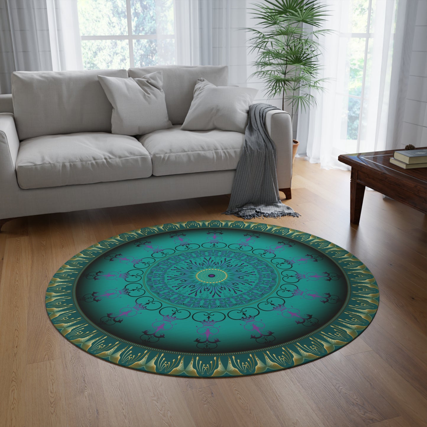 Round Rug Kukloso No 4305 Mandala Viridian Green Free Shipping