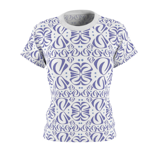 Women's Cut & Sew Tee (AOP) Kukloso Fleurons No 32 No 9 Periwinkle on White - Free Shipping