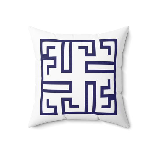 Spun Polyester Square Pillow Kukloso Greek Border No 54 Navy & Navy - Free Shipping