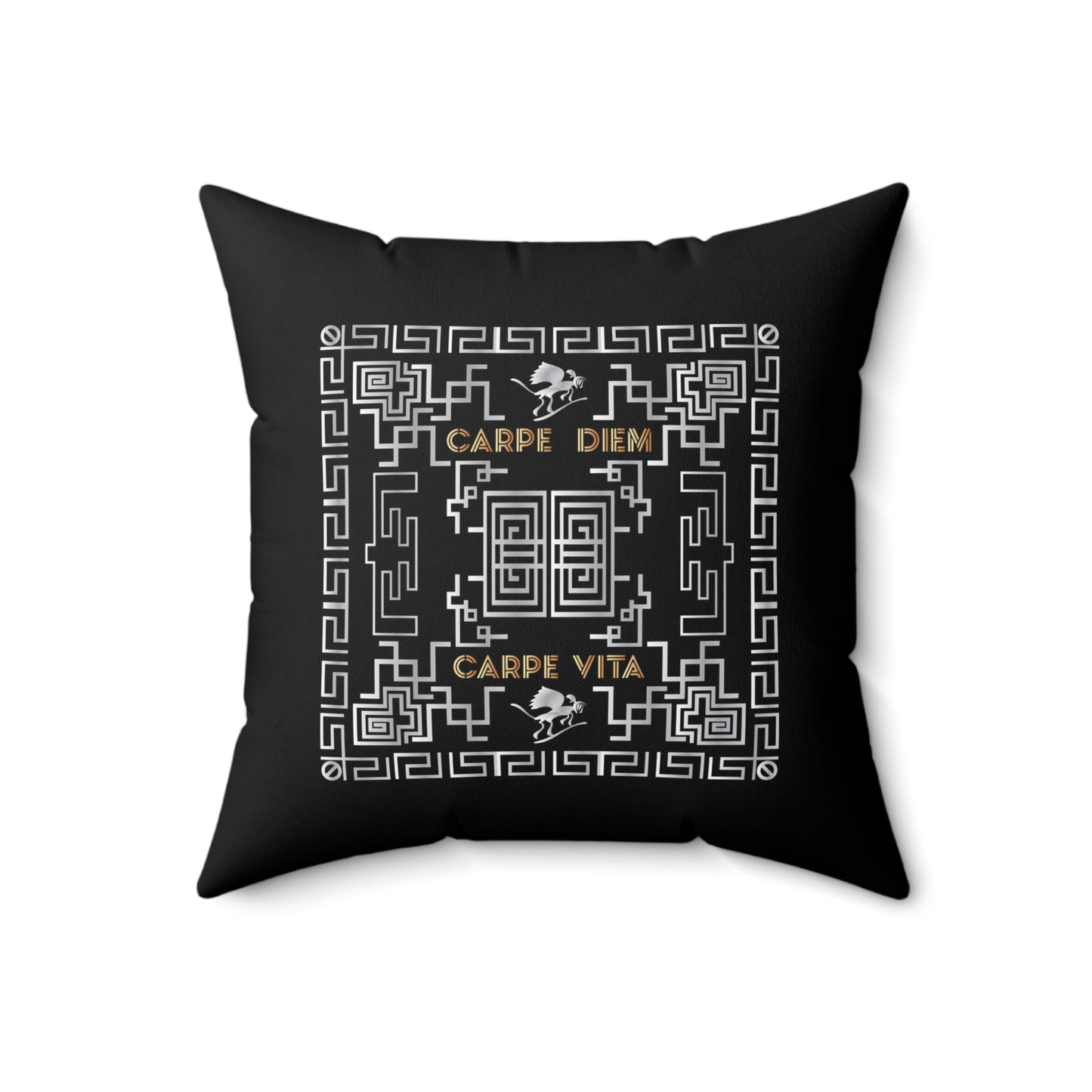 Spun Polyester Square Pillow Kukloso Greek Border 'Carpe Diem' No 14 - Free Shipping