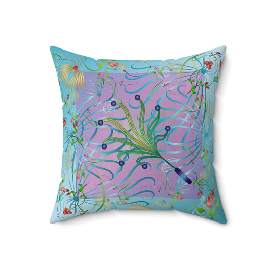 Spun Polyester Square Pillow Kukloso Whimsical Abstract Floral No 80 - Free Shipping