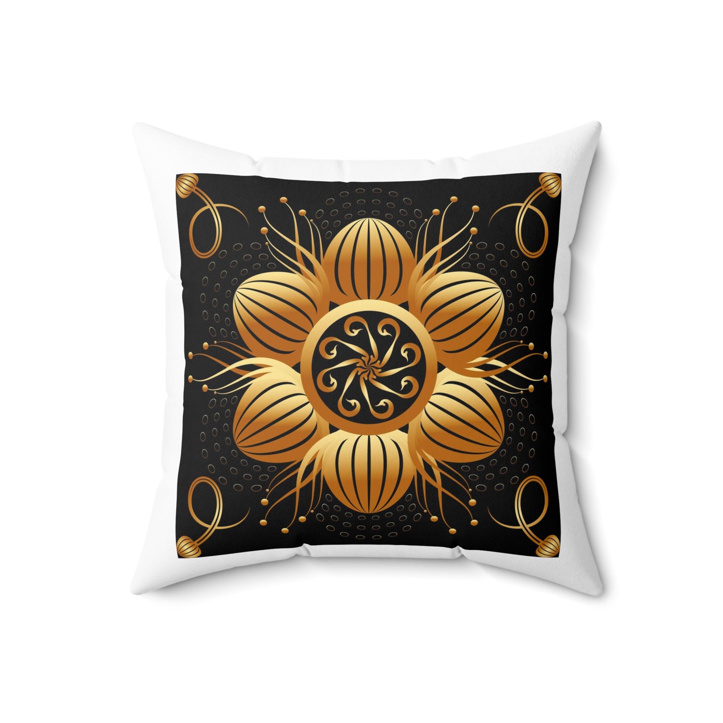 Spun Polyester Square Pillow Kukloso Melange de fleur No 29 Gold/White & Gold/Black - Free Shipping