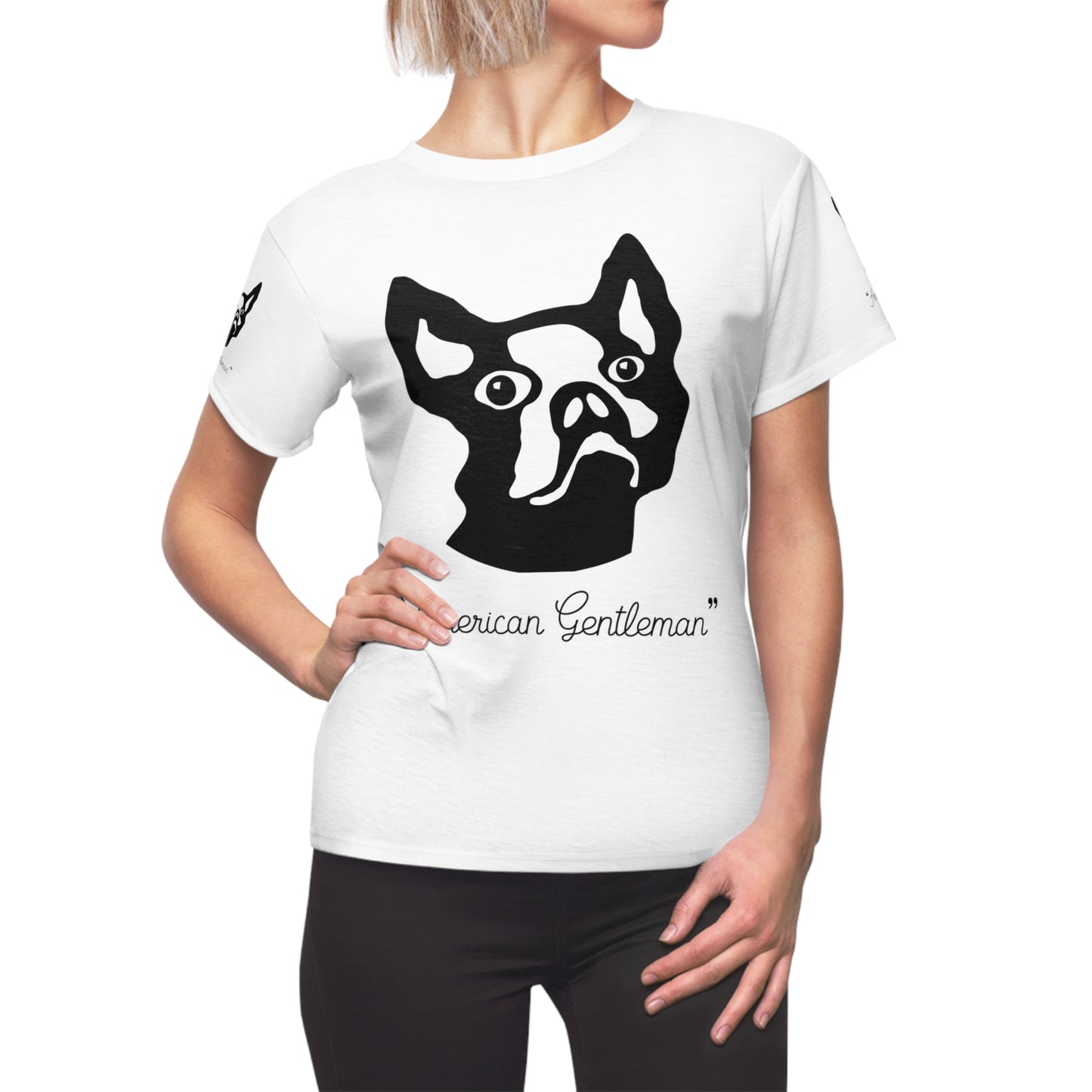 Women's Cut & Sew Tee (AOP) Kukloso Boston Terrier Dog 'American Gentleman' - Free Shipping