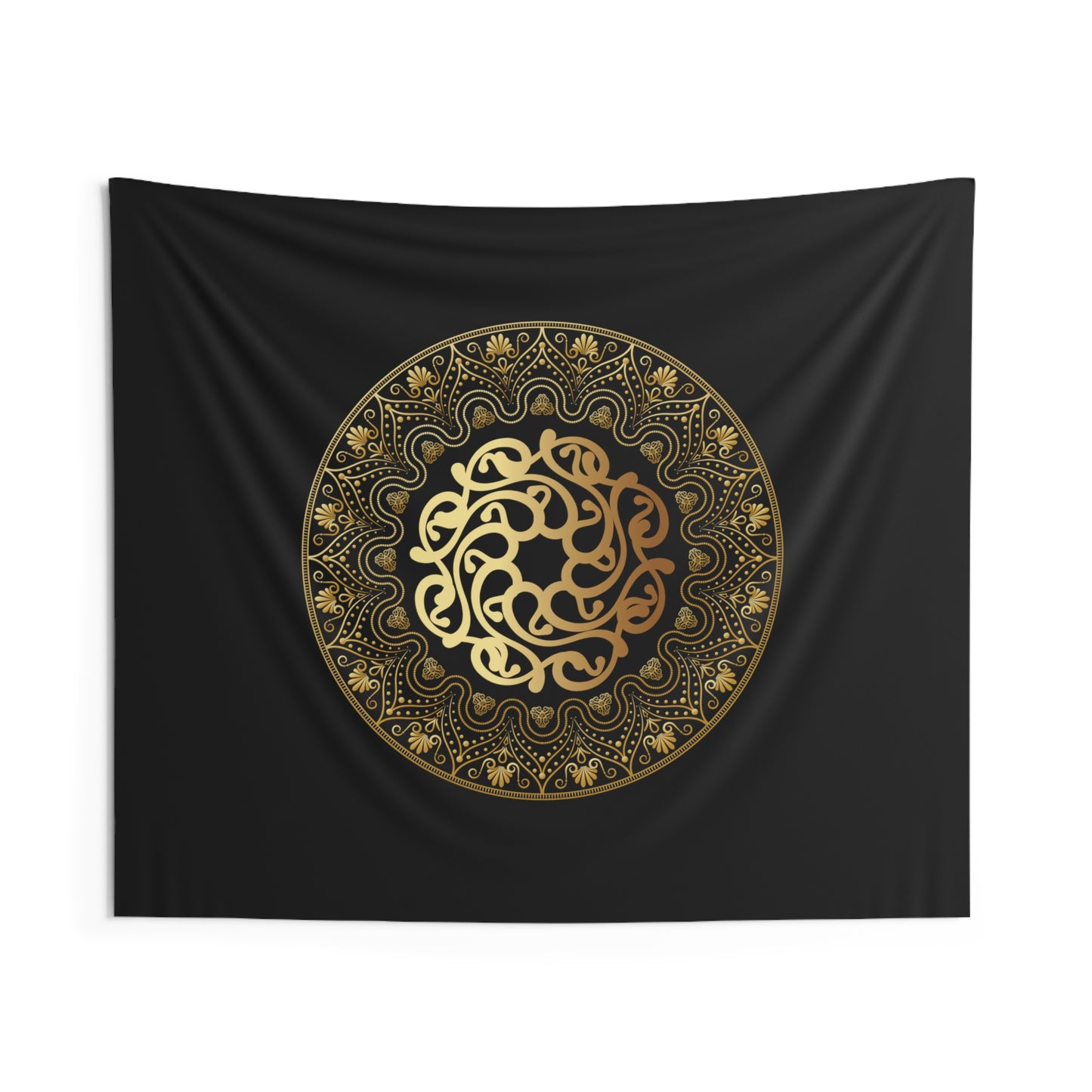 Indoor Wall Tapestries Kukloso Mandala Decorata No 119 Gold on Black  Free Shipping