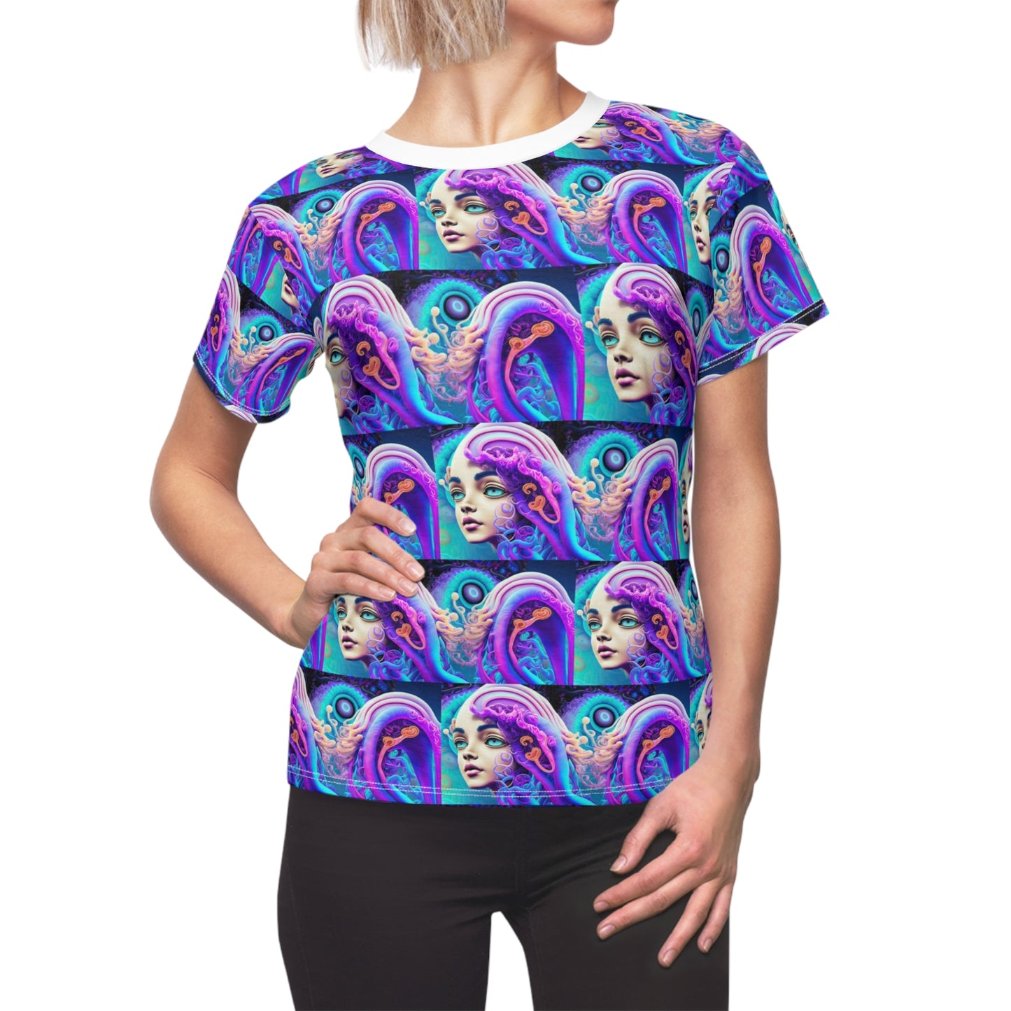 Women's Cut & Sew Tee (AOP) Kukloso Space Face No 1 Small Pattern - Free Shipping