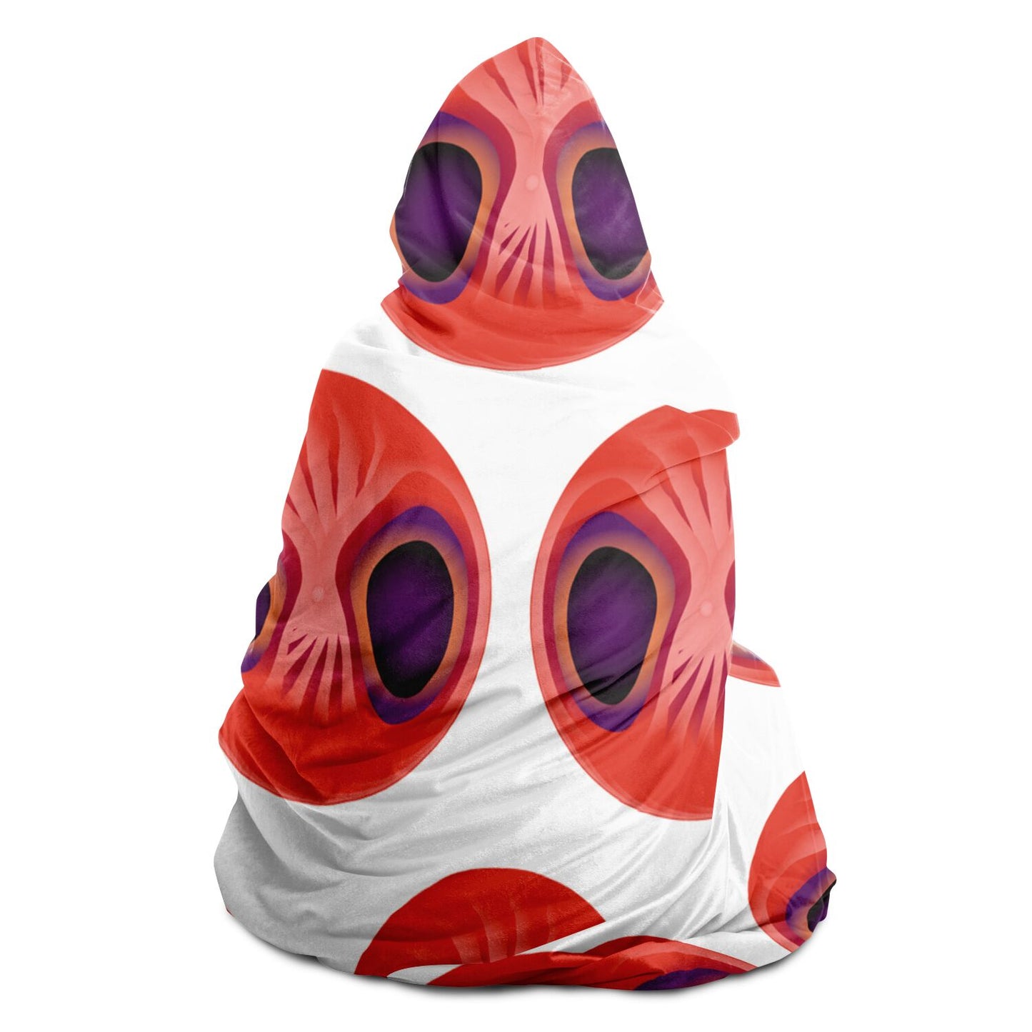 Hooded Blanket - AOP Kukloso Abstractical No 199 Alien Faces Orange on White - Free Shipping