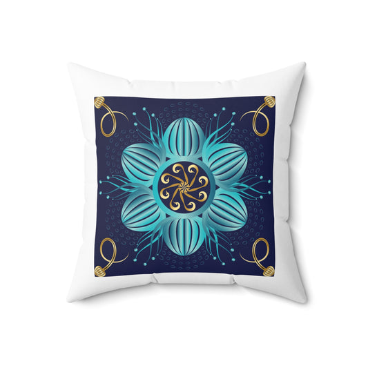 Spun Polyester Square Pillow Kukloso Melange de fleur No 29 Aqua/Navy & Aqua/White - Free Shipping