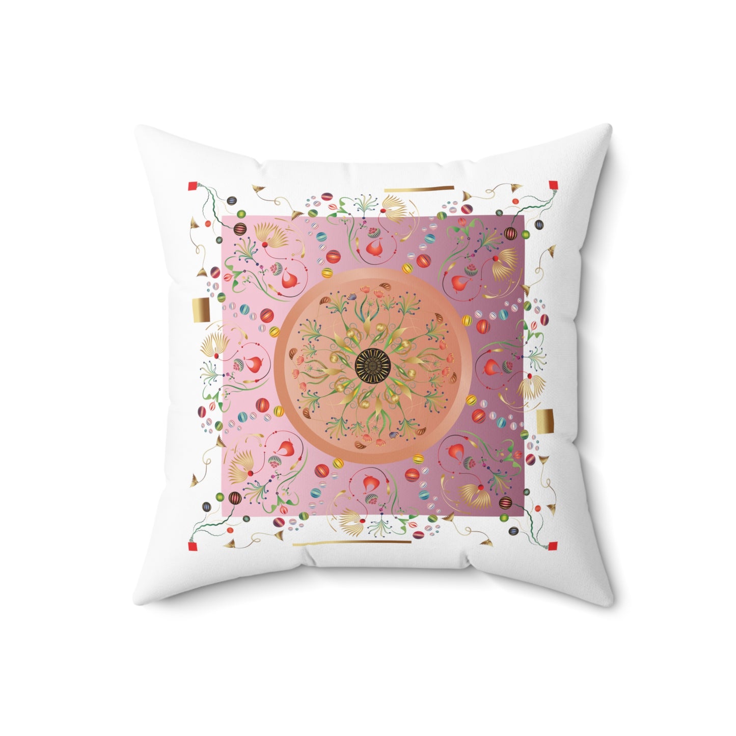 Spun Polyester Square Pillow Kukloso Kuklos Designs No 4390 Aqua & Pink - Free Shipping