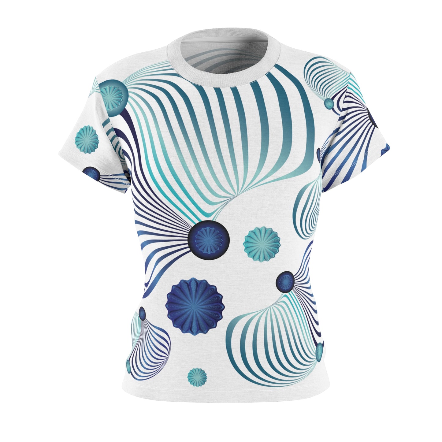 Women's Cut & Sew Tee (AOP) Kukloso MD No 39 Aqua & Navy Spiral Shapes - Free Shipping