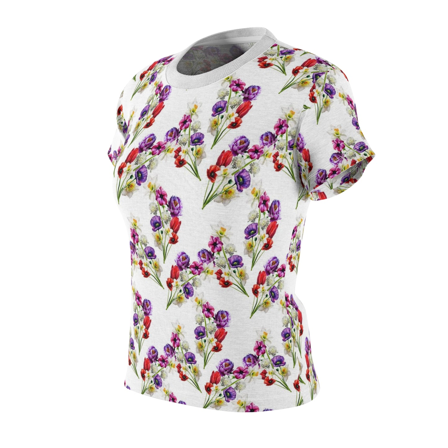 Women's Cut & Sew Tee (AOP) Watercolor Florals on White - Free Shipping