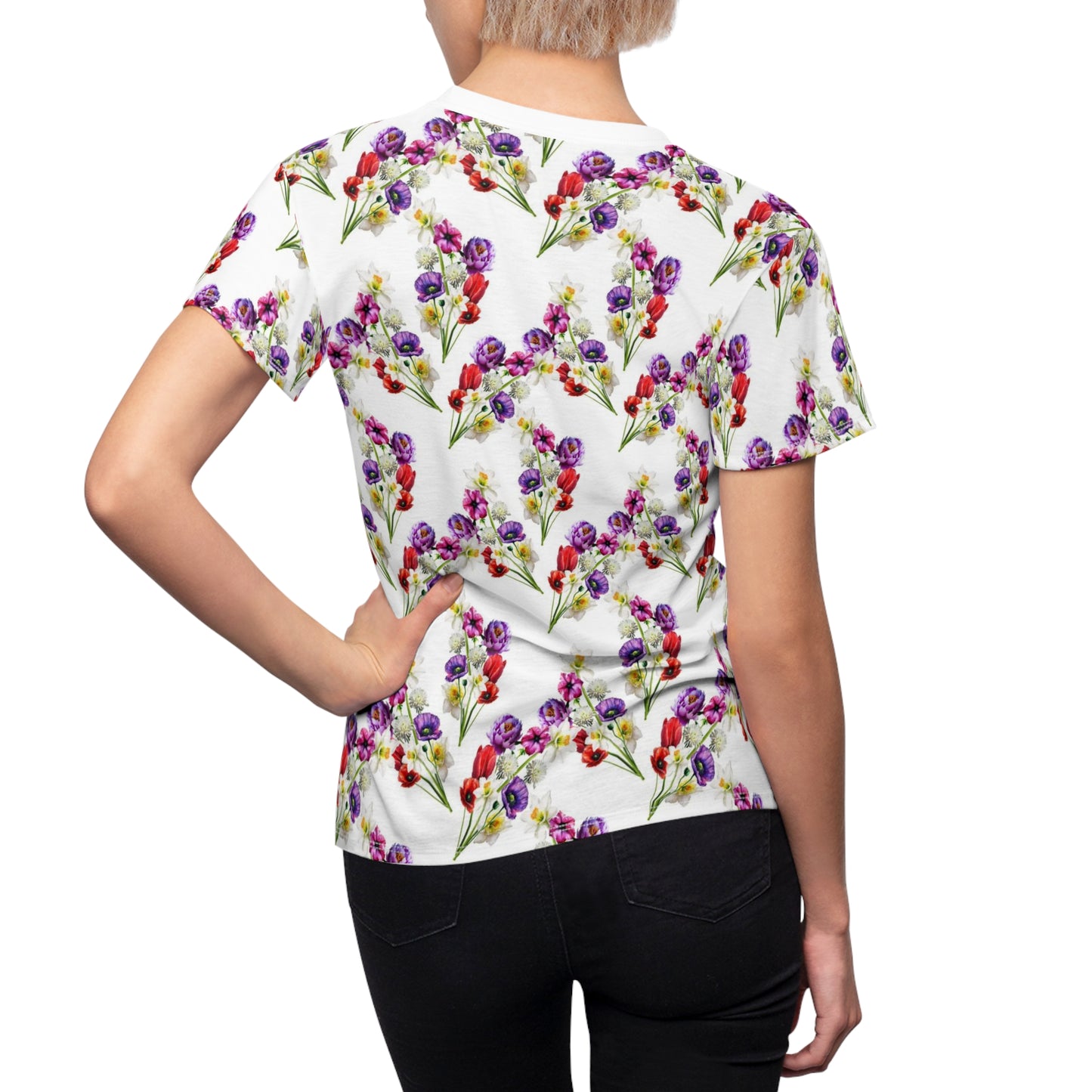 Women's Cut & Sew Tee (AOP) Watercolor Florals on White - Free Shipping