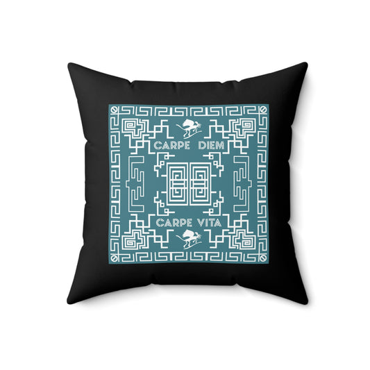 Spun Polyester Square Pillow Kukloso Greek Border 'Carpe Diem' No 14 - Free Shipping