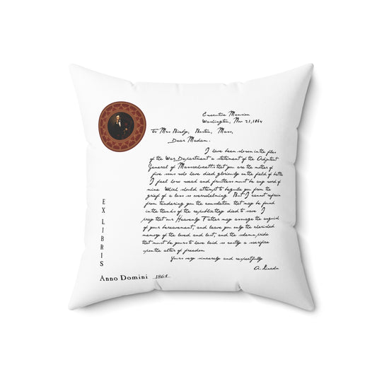 Spun Polyester Square Pillow Kukloso 'The Bixby Letter', Abraham Lincoln, 1864 - Arguably the greatest piece of American prose. - Free Shipping