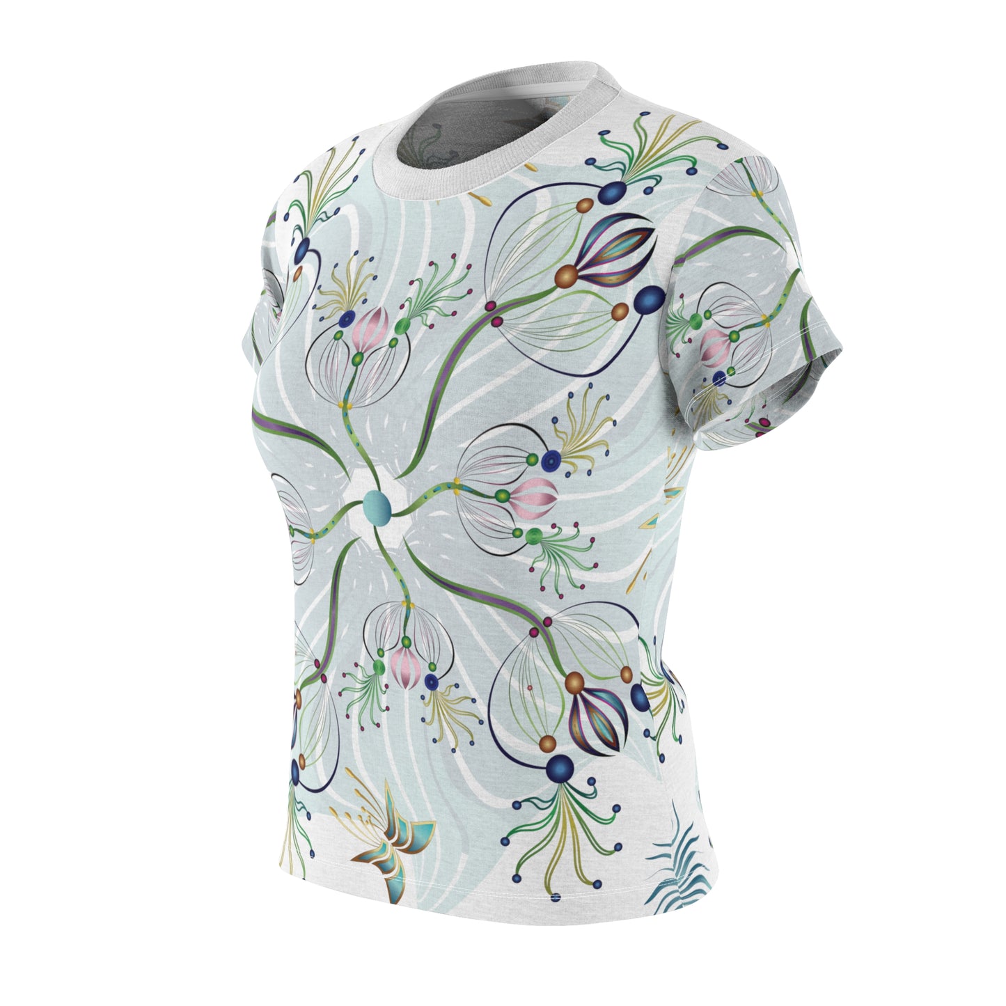 Women's Cut & Sew Tee (AOP) Kukloso Melange de fleur Abstract Aqua Flowers - Free Shipping