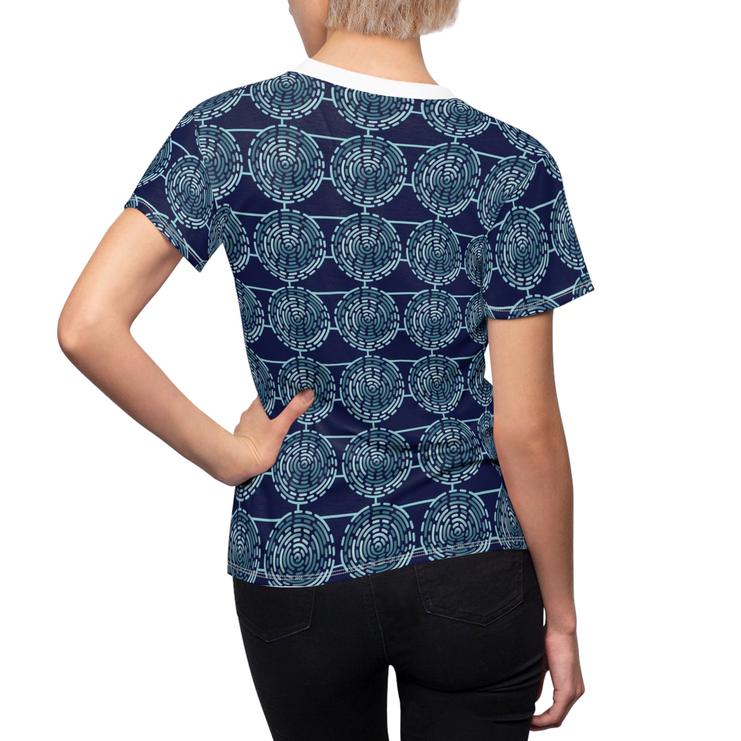 Women's Cut & Sew Tee (AOP) Kukloso Whimsical No 68 Aqua Circles on Navy - Free Shipping