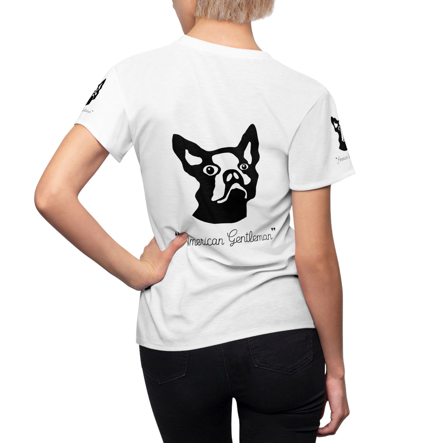 Women's Cut & Sew Tee (AOP) Kukloso Boston Terrier Dog 'American Gentleman' - Free Shipping