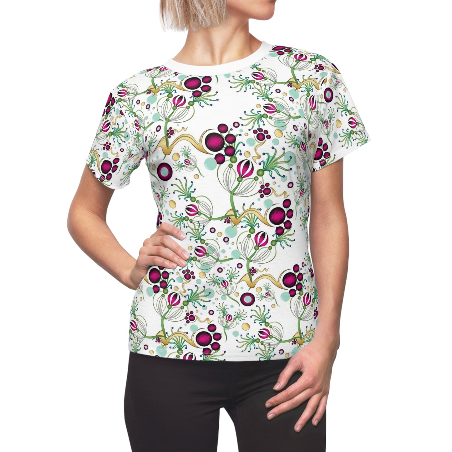 Women's Cut & Sew Tee (AOP) Kukloso Melange de fleur No 64 Multicolored on White - Free Shipping