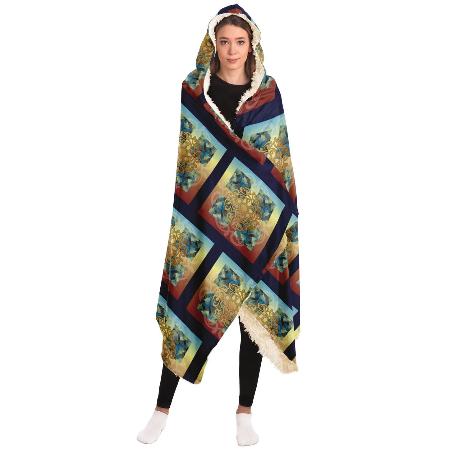 Hooded Blanket - AOP Kukloso Abstractical No 20  Abstract Pattern on Dark Navy - Free Shipping