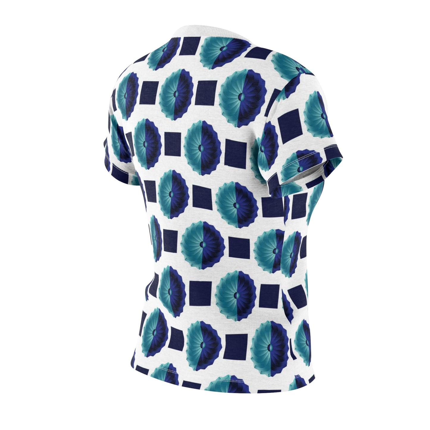 Women's Cut & Sew Tee (AOP) Kukloso AG No 29 Navy & Aqua Shapes on White - Free Shipping