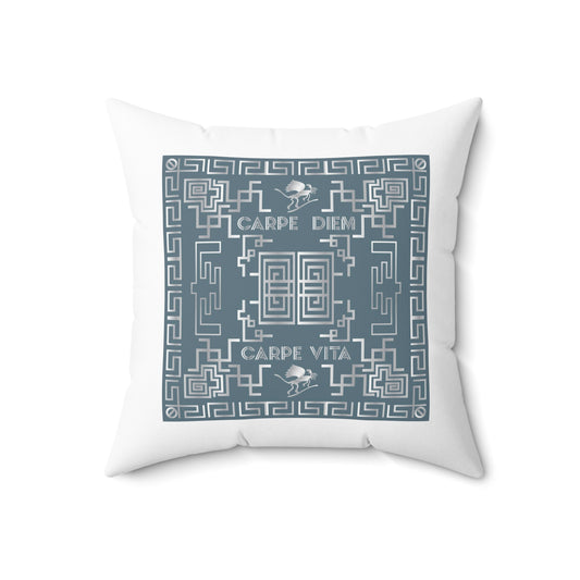 Spun Polyester Square Pillow Kukloso Greek Border 'Carpe Diem' No 3 - Free Shipping