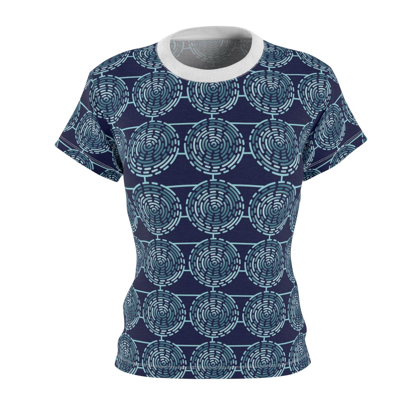 Women's Cut & Sew Tee (AOP) Kukloso Whimsical No 68 Aqua Circles on Navy - Free Shipping