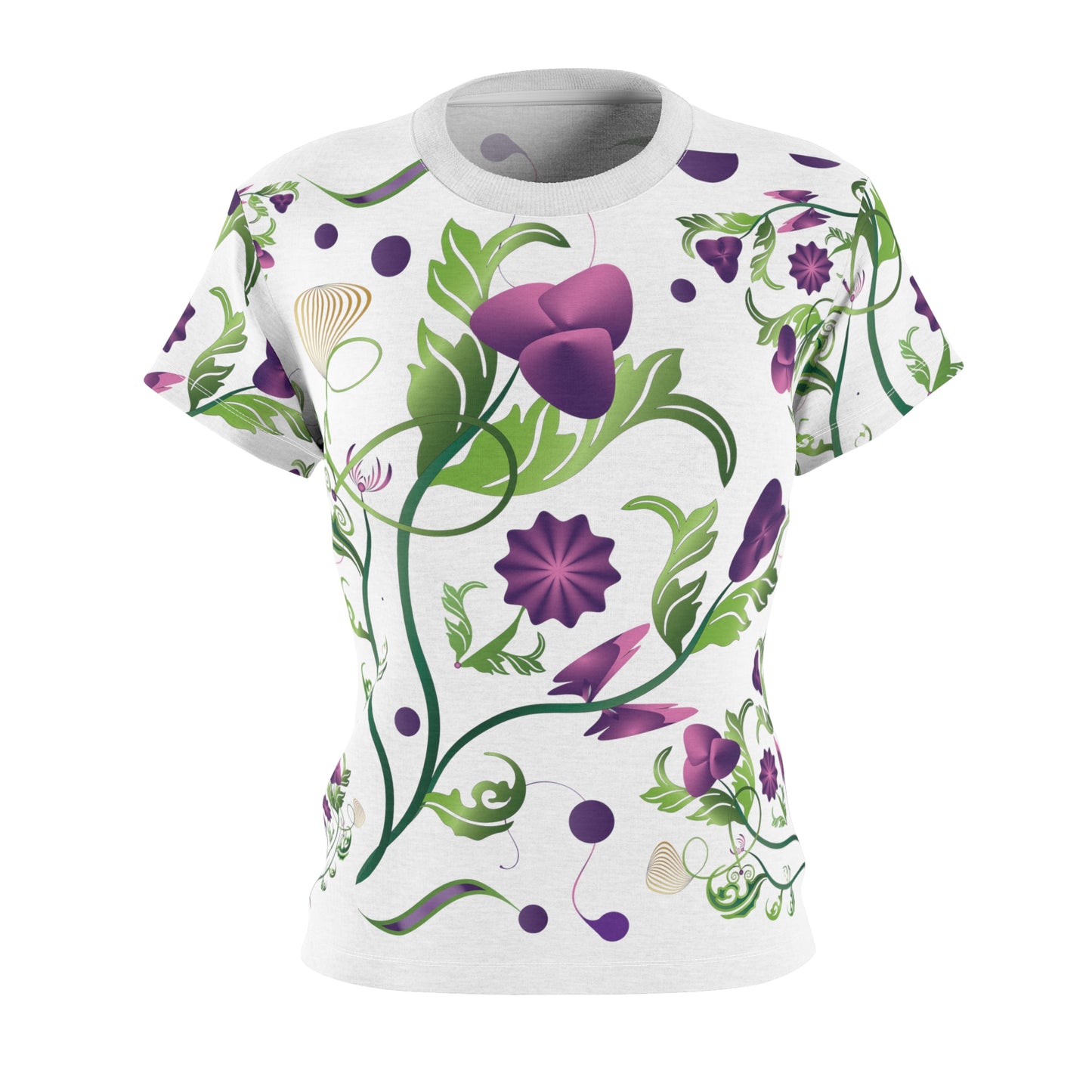 Women's Cut & Sew Tee (AOP) Kukloso Melange de fleur No 7 Abstract Flowers - Purple & Green - Free Shipping