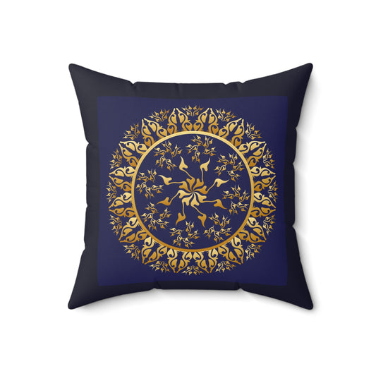 Spun Polyester Square Pillow  Kukloso Mandala No 107 Gold/Silver - Free Shipping