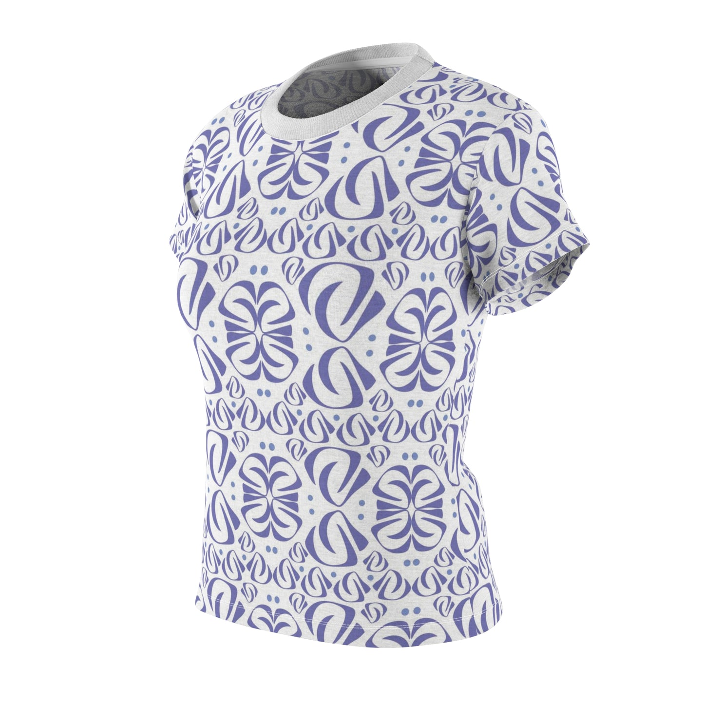 Women's Cut & Sew Tee (AOP) Kukloso Fleurons No 32 No 9 Periwinkle on White - Free Shipping