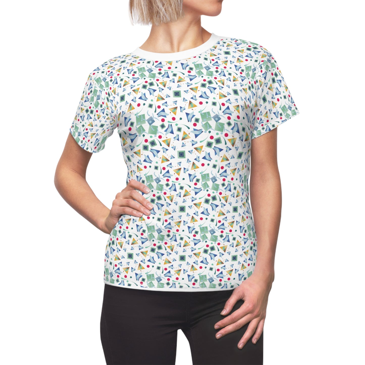 Women's Cut & Sew Tee (AOP) Kukloso Whimsical No 11 Abstract Aqua Shapes - Free Shipping