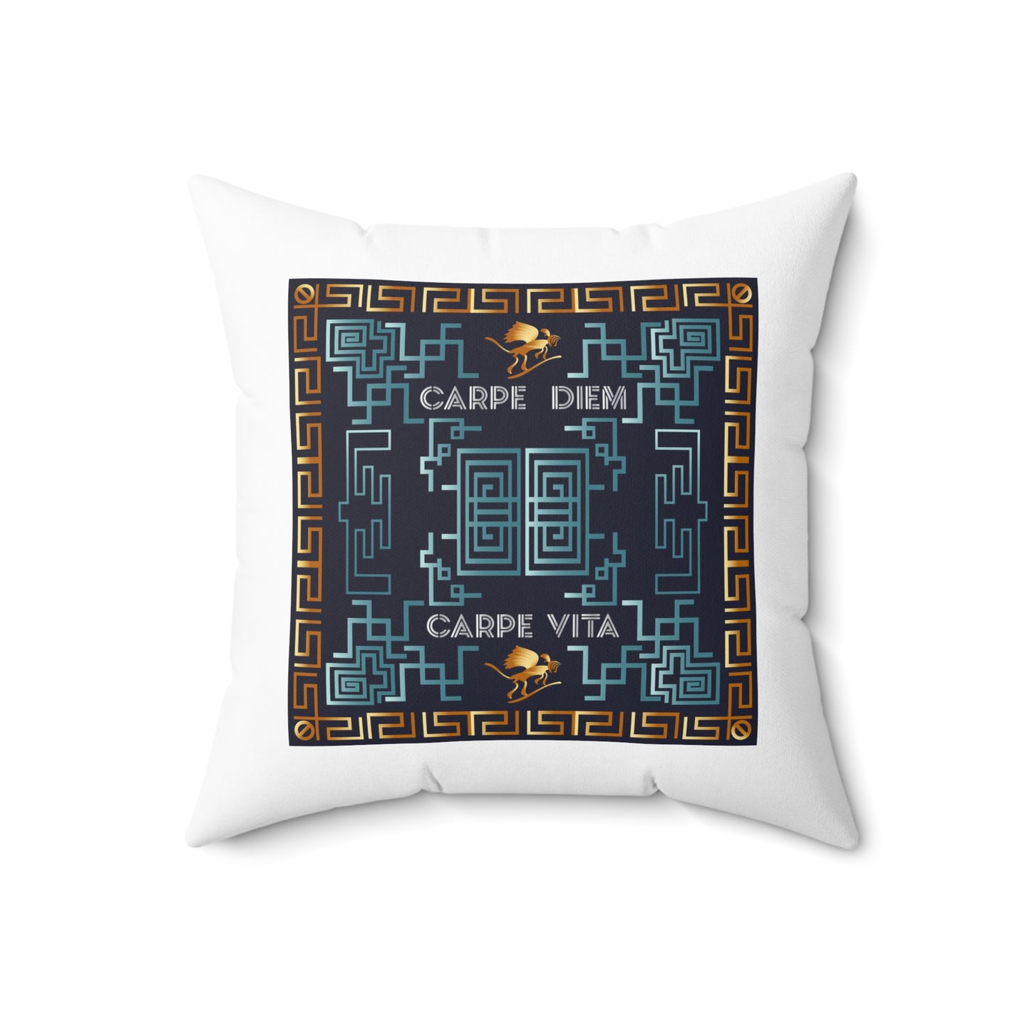 Spun Polyester Square Pillow Kukloso Greek Border 'Carpe Diem' No 16 - Free Shipping