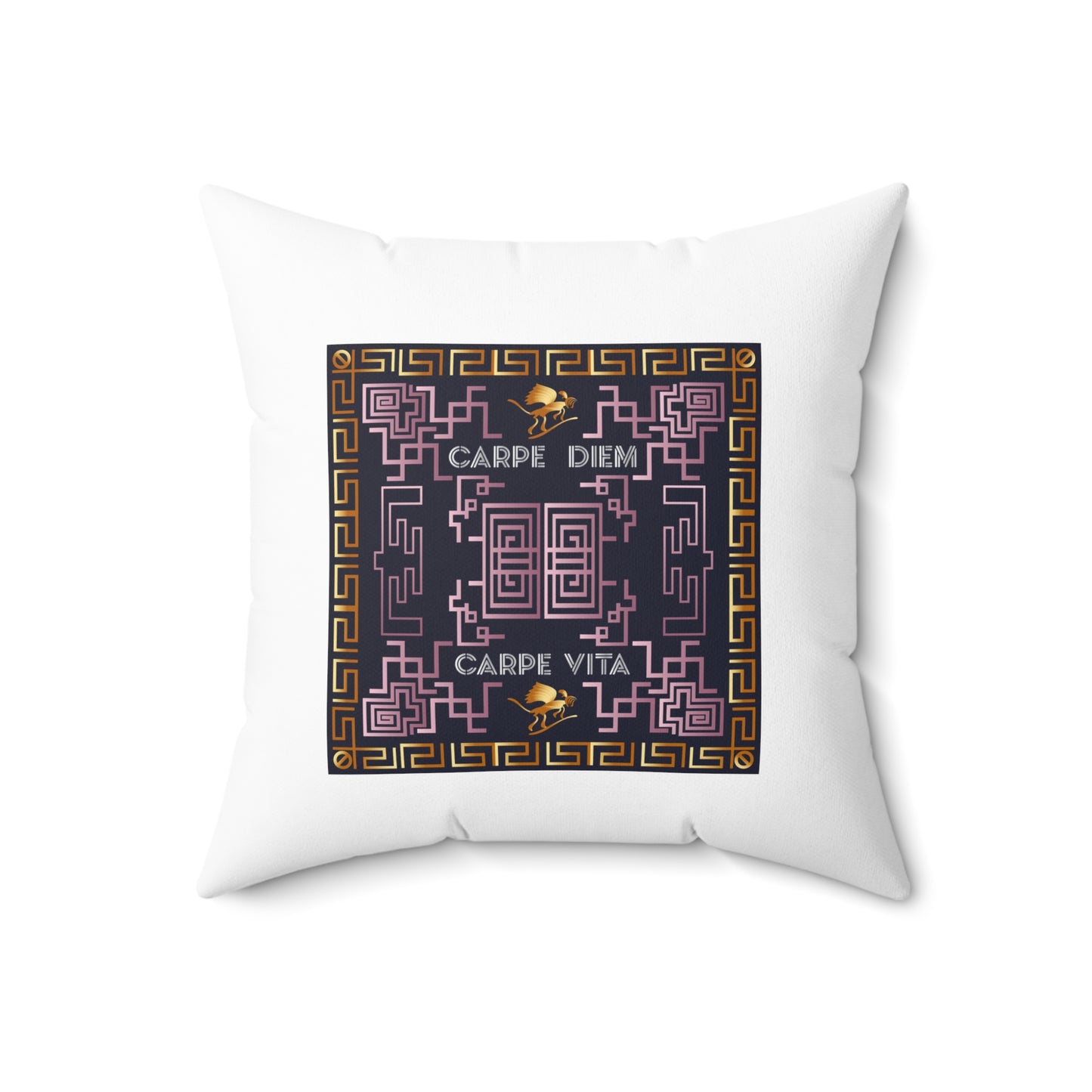 Spun Polyester Square Pillow Kukloso Greek Border 'Carpe Diem' No 10 - Free Shipping