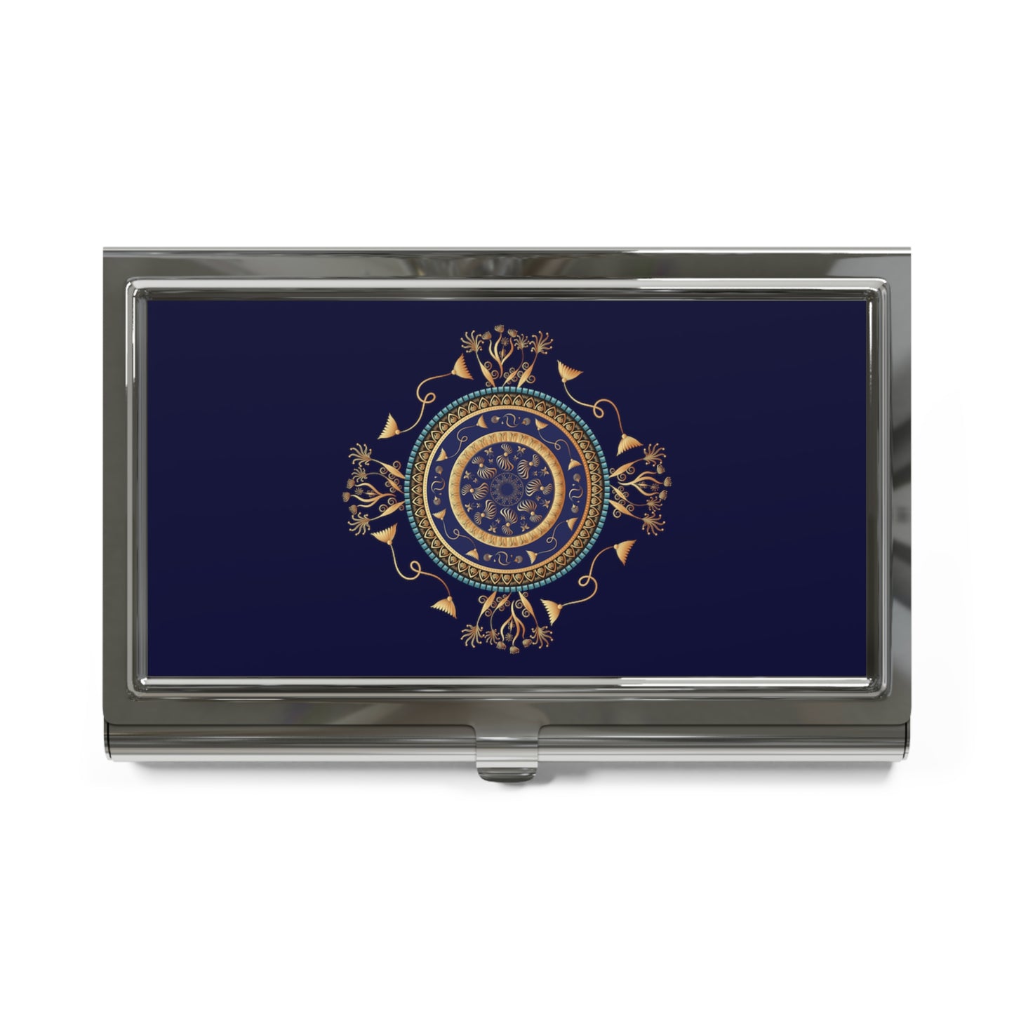 Business Card Holder Kukloso No 151 A  Intricate Mandala -  Navy, Gold - Free Shipping