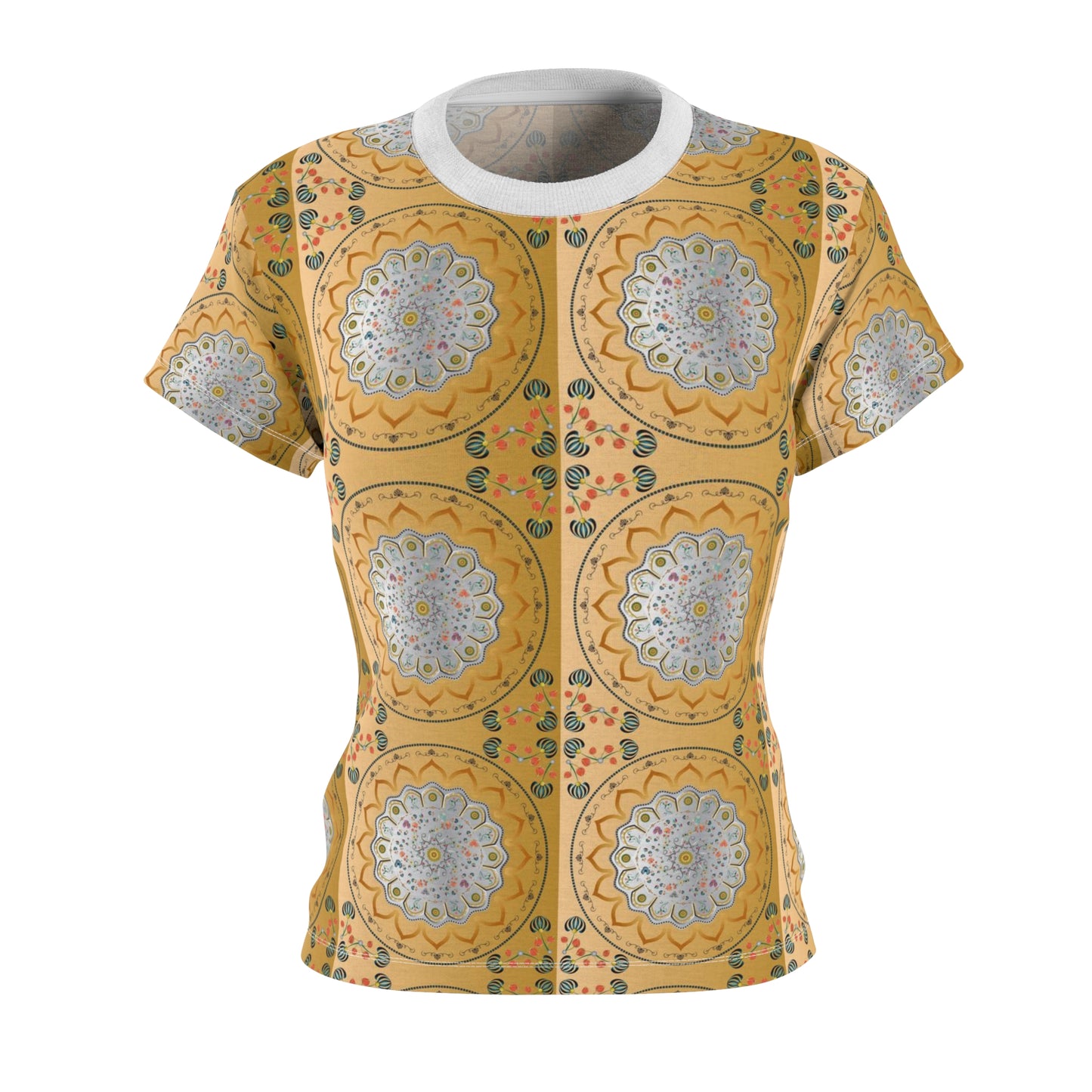 Women's Cut & Sew Tee (AOP) Kukloso Mandala No 139 No 8 Silver on Gold - Free Shipping