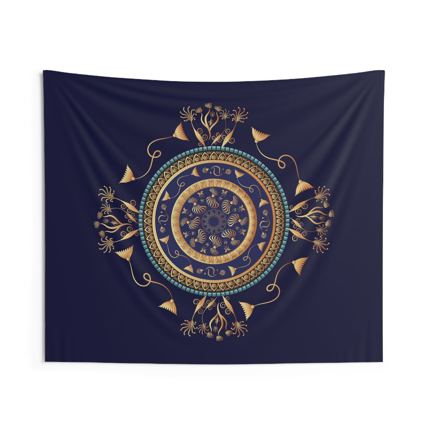 Indoor Wall Tapestries Kukloso Mandala No 151-A  An Intricate Luxury Navy & Gold Design - Free Shipping