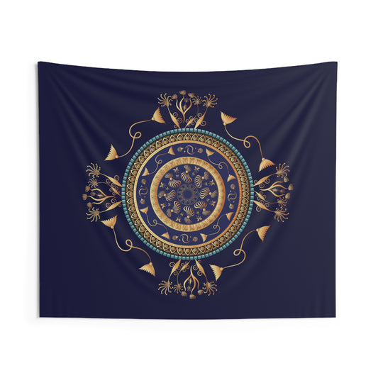 Indoor Wall Tapestries Kukloso Mandala No 151-A  An Intricate Luxury Navy & Gold Design - Free Shipping